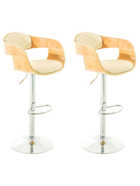 Conjunto de 2 bancos de bar Kingston C couro sintético, natural/creme