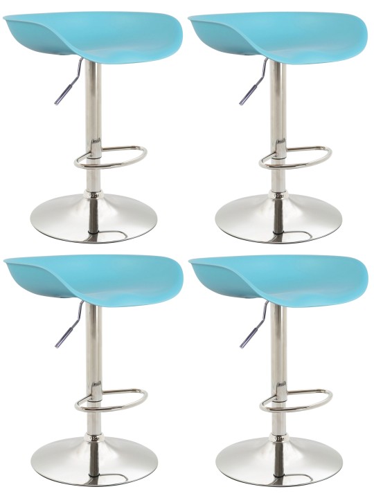 Conjunto de 4 bancos de bar Anaheim plástico cromado, azul