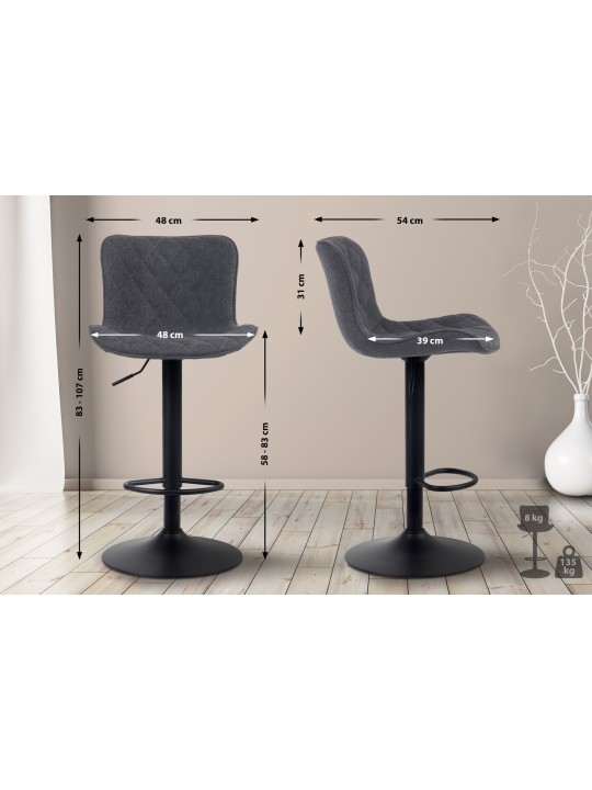 Conjunto de 2 bancos de bar Emma tecido, preto