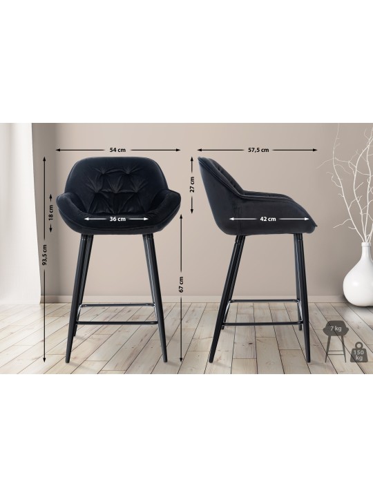 Banqueta alta Gibson veludo, preto