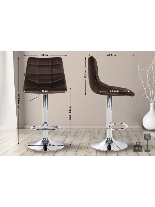 Banco de bar Jerry Velvet Chrome, castanho Banco de bar Jerry Velvet Chrome, castanho