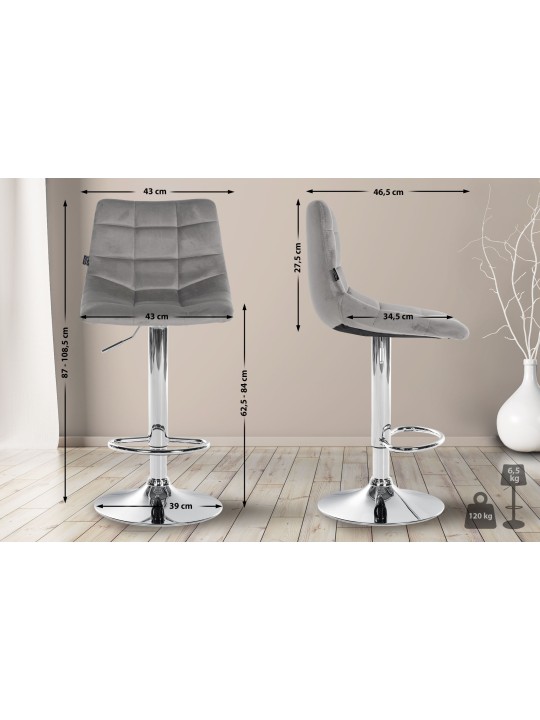 Banco de bar Jerry Velvet Chrome, cinza Banco de bar Jerry Velvet Chrome, cinza