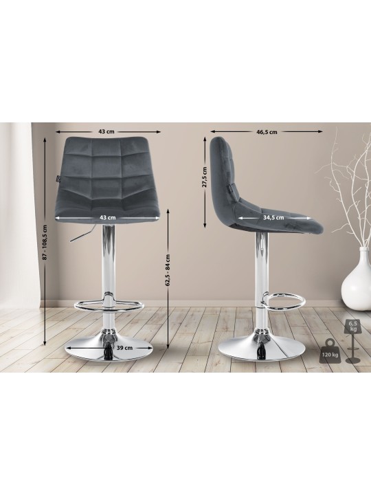 Banco de bar Jerry Velvet Chrome, cinza escuro