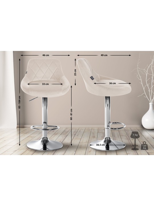 Conjunto de 2 bancos altos Lazio veludo cromado, creme