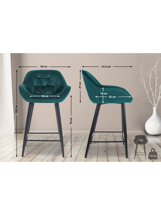 Banqueta alta Gibson 76 veludo, verde escuro Banqueta alta Gibson 76 veludo, verde escuro