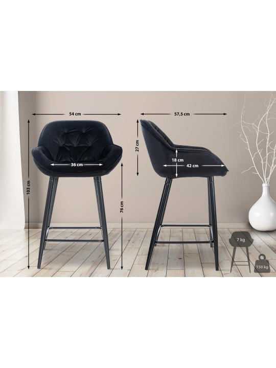 Banqueta alta Gibson 76 veludo, preto