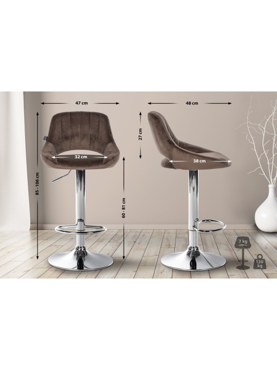 Conjunto de 2 bancos altos Milet veludo C, castanho