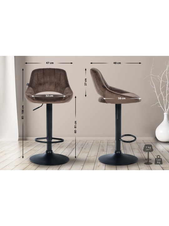 Conjunto de 2 bancos altos Milet veludo B, castanho