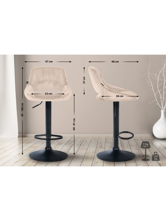 Conjunto de 2 bancos altos Milet veludo B, creme
