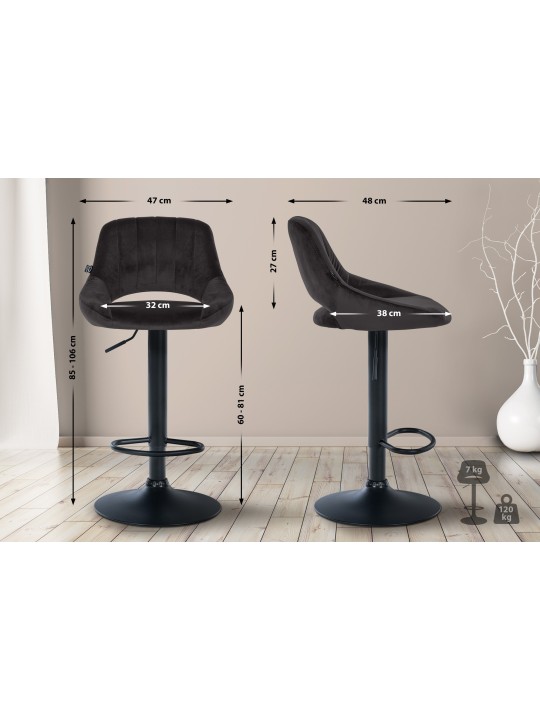 Conjunto de 2 bancos altos Milet veludo B, preto
