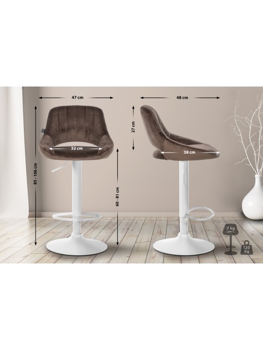 Conjunto de 2 bancos altos Milet veludo W, castanho
