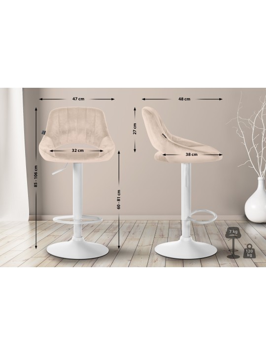 Conjunto de 2 bancos altos Milet veludo W, creme