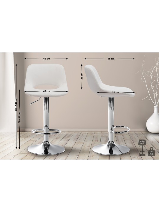 Banqueta alta Camden veludo cromado, creme