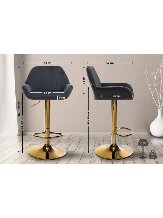Banqueta alta Braga veludo dourado, preto Banqueta alta Braga veludo dourado, preto