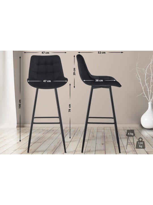 Conjunto de 2 bancos altos em veludo Dartford, preto