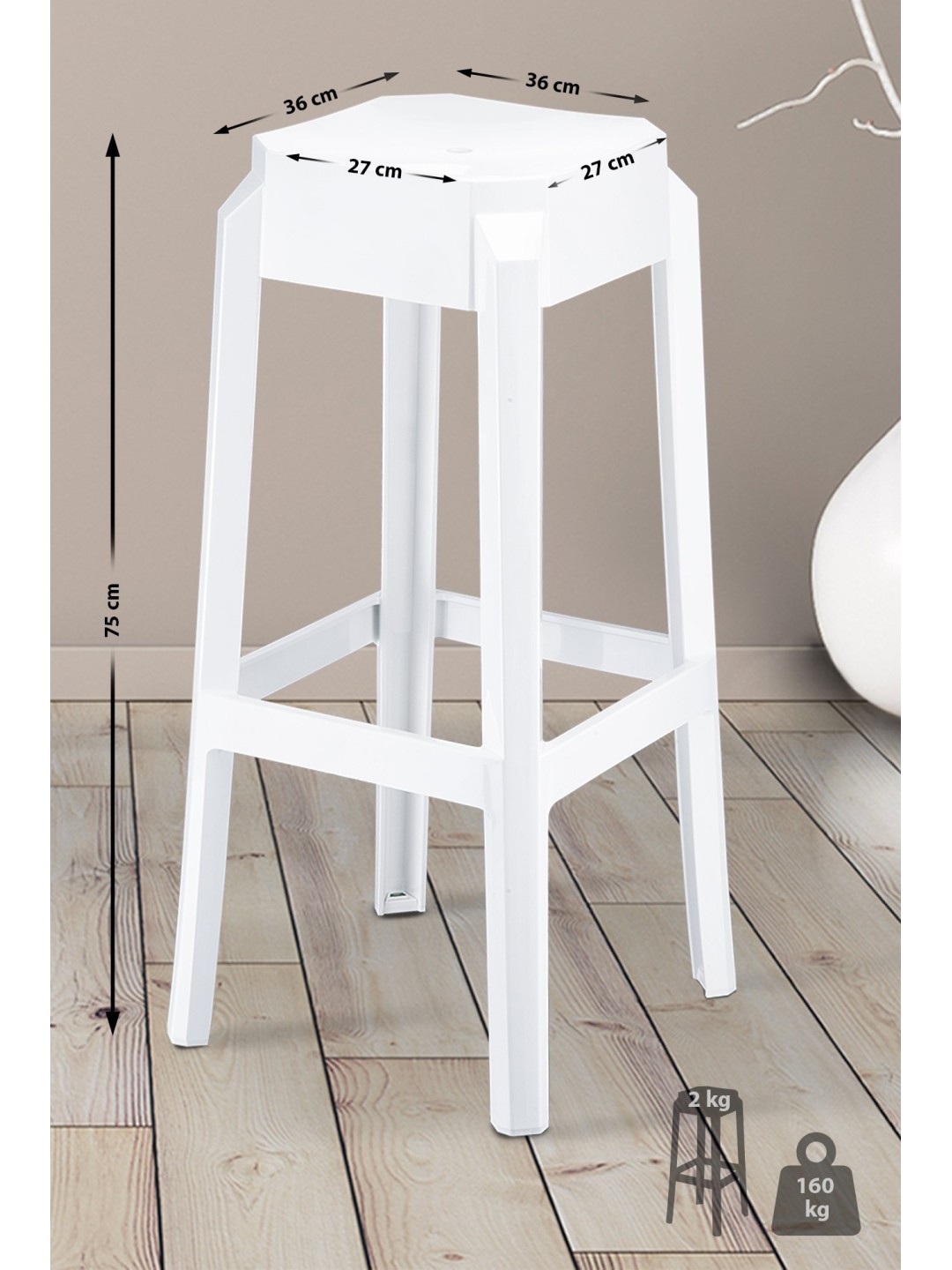 Banqueta alta Fox, branco brilhante