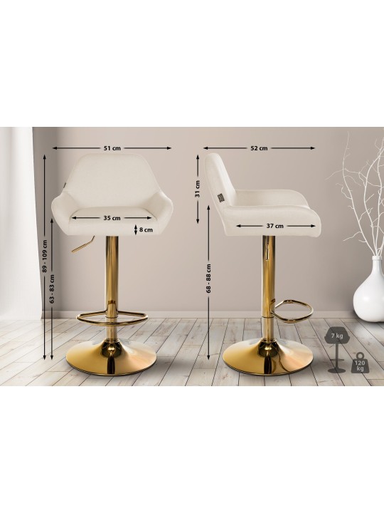 Banqueta alta Braga tecido dourado, creme
