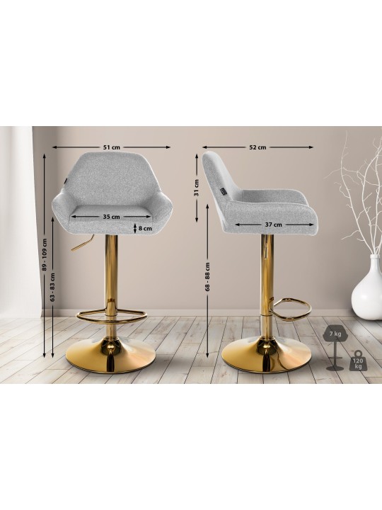 Banqueta alta Braga tecido dourado, cinza