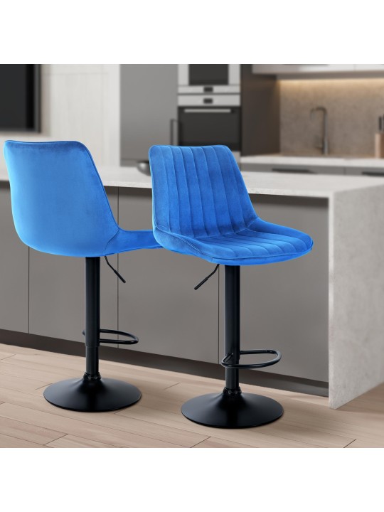 Conjunto de 2 bancos altos Toni veludo, azul Conjunto de 2 bancos altos Toni veludo, azul