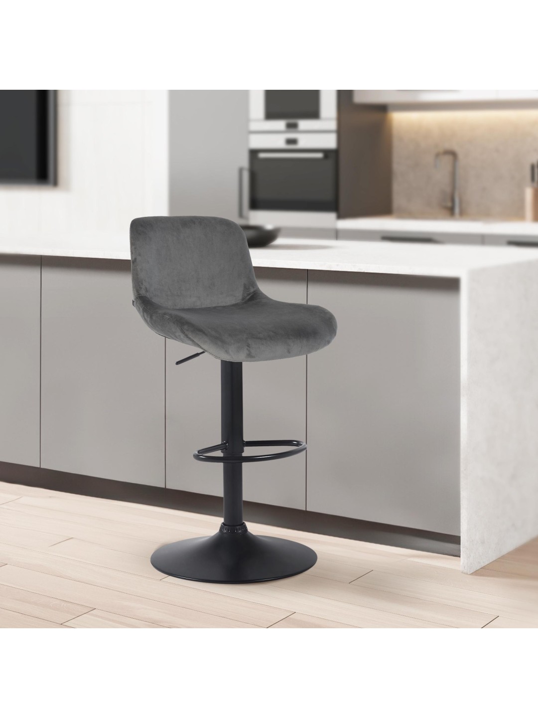 Banqueta alta Solon veludo, cinza escuro