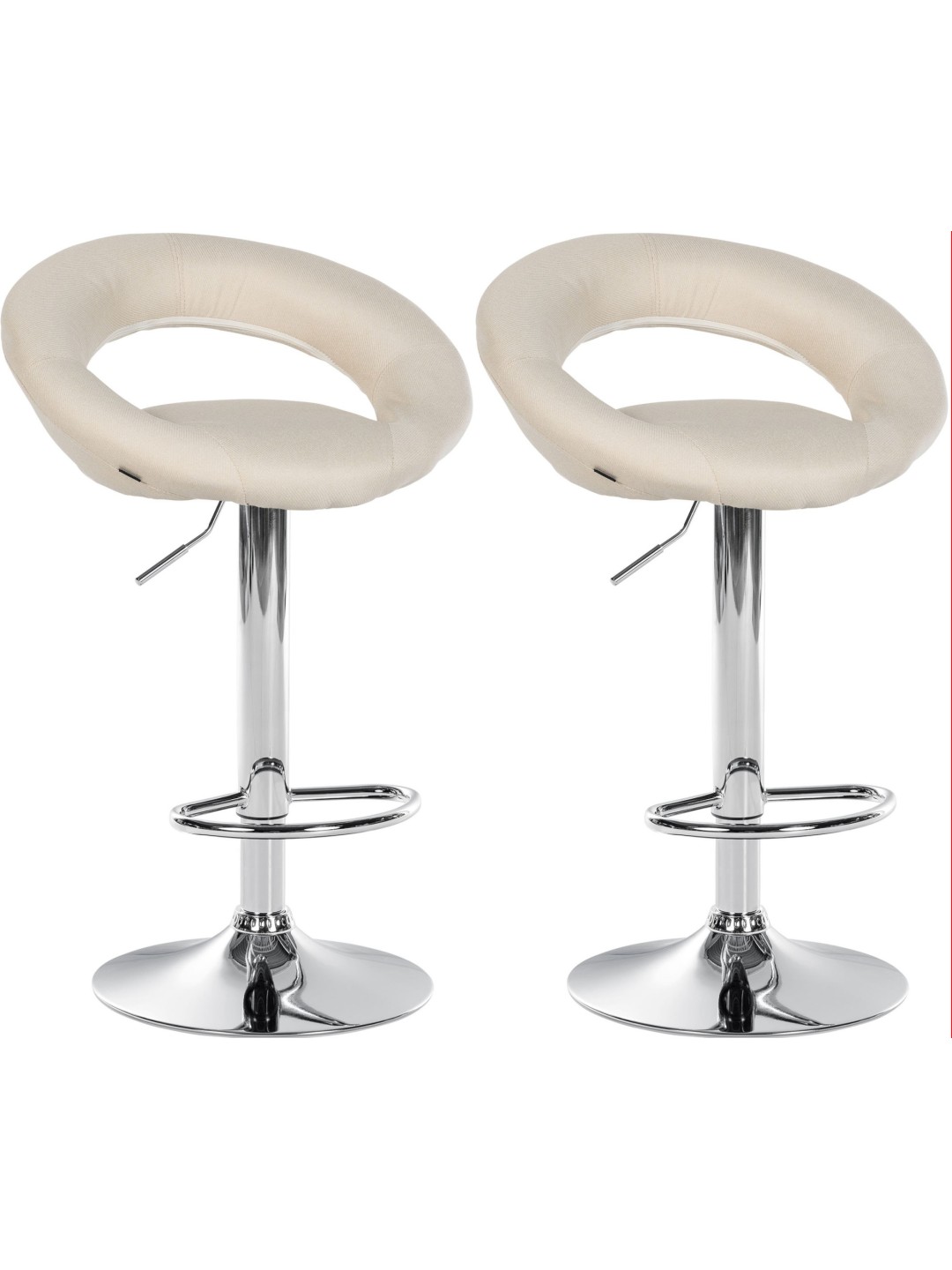 Conjunto de 2 bancos de bar Olinda tecido cromo, creme