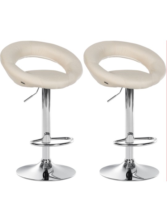 Conjunto de 2 bancos de bar Olinda tecido cromo, creme