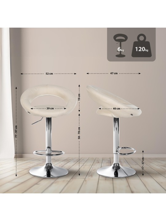 Conjunto de 2 bancos de bar Olinda tecido cromo, creme