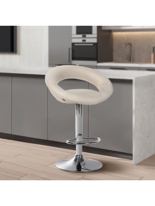 Conjunto de 2 bancos de bar Olinda tecido cromo, creme