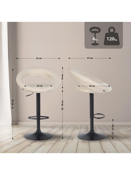 Conjunto de 2 bancos de bar Olinda tecido preto, creme