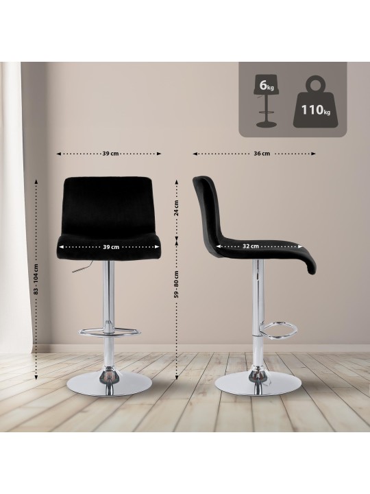 Banqueta alta Hoover veludo C, preto