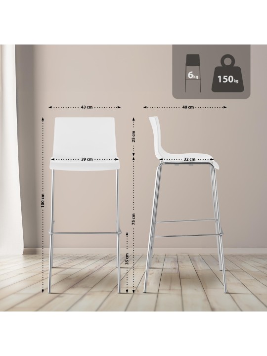 Banqueta alta Hoover cromada com estrutura de 4 pés, branco