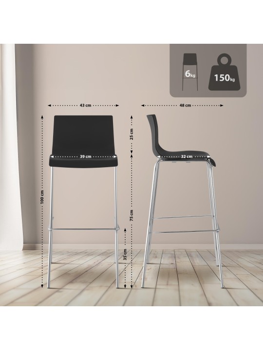 Banqueta alta Hoover cromada com estrutura de 4 pés, preto