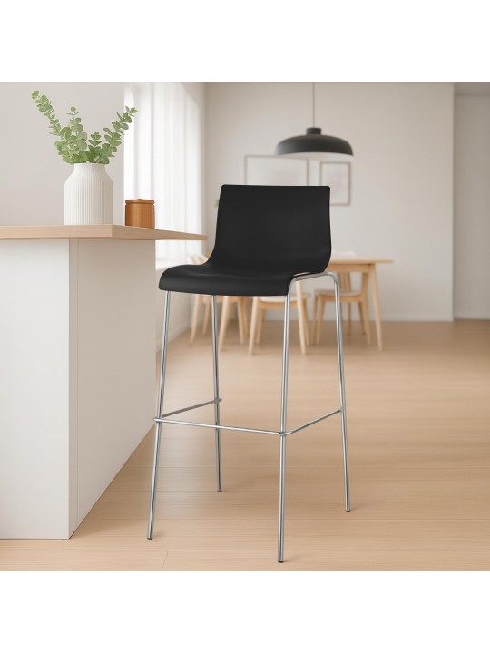 Banqueta alta Hoover cromada com estrutura de 4 pés, preto