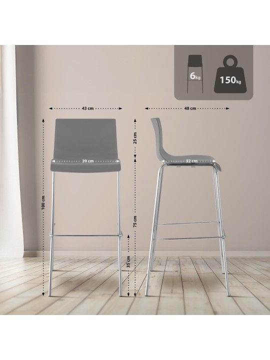 Banqueta alta Hoover cromada com estrutura de 4 pés, cinza