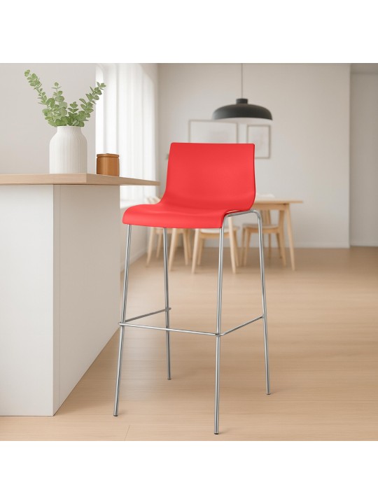 Banqueta alta Hoover cromada com estrutura de 4 pés, vermelho Banqueta alta Hoover cromada com estrutura de 4 pés, vermelho