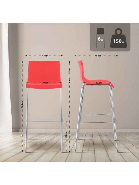 Banqueta alta Hoover cromada com estrutura de 4 pés, vermelho Banqueta alta Hoover cromada com estrutura de 4 pés, vermelho