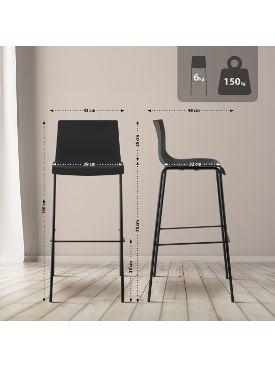 Banqueta alta Hoover com estrutura de 4 pés, preto