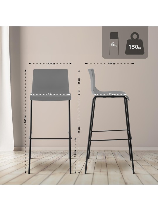Banqueta alta Hoover com estrutura de 4 pés, cinza