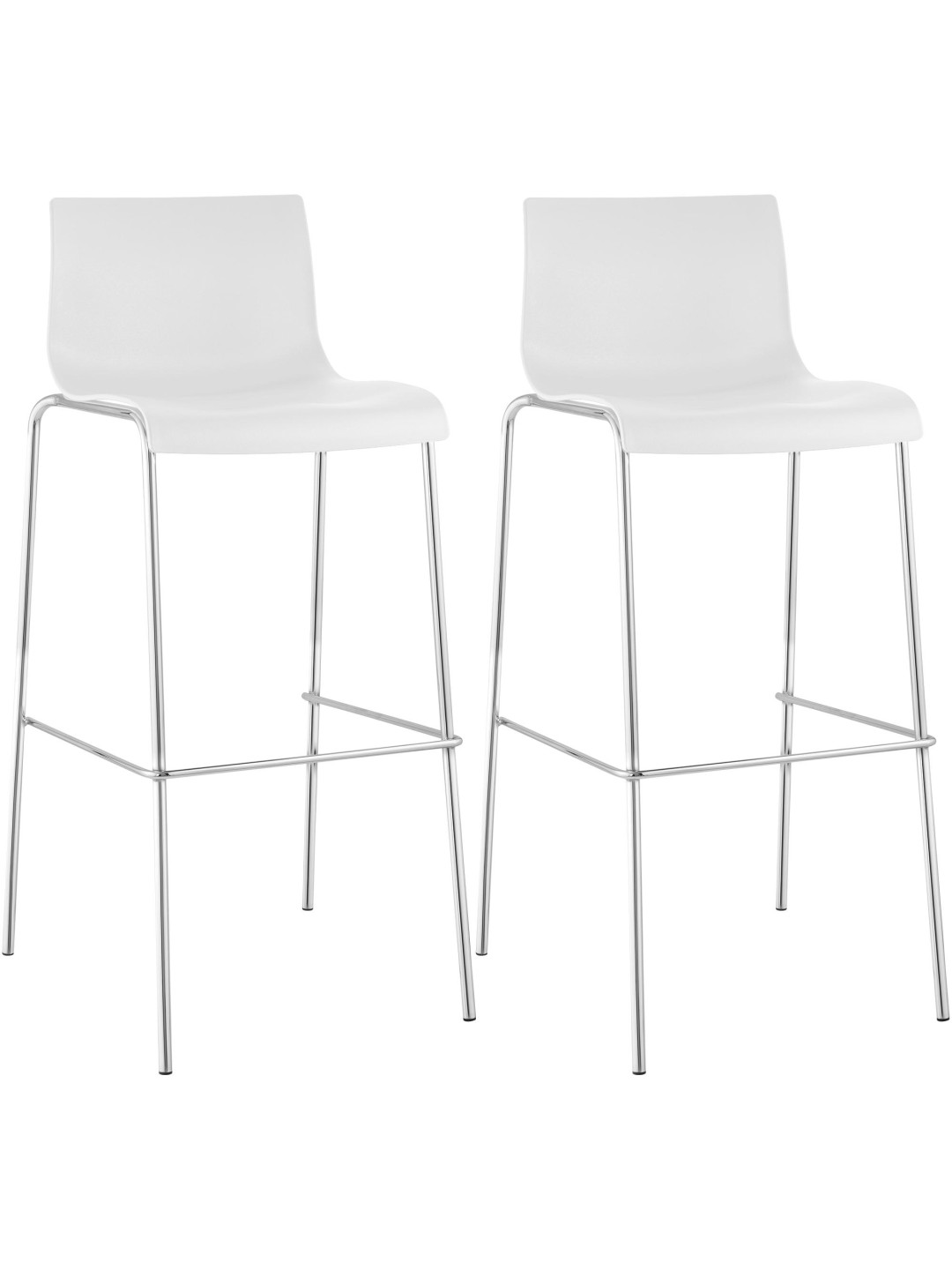 Conjunto de 2 bancos de bar Hoover de plástico com estrutura de 4 pés cromada, branco