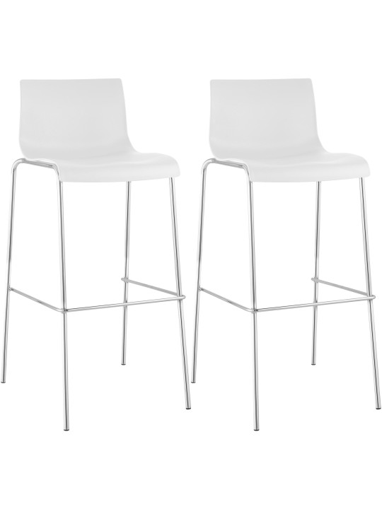Conjunto de 2 bancos de bar Hoover de plástico com estrutura de 4 pés cromada, branco