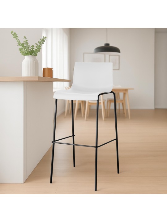 Conjunto de 2 bancos altos de plástico Hoover com estrutura de 4 pés, branco Conjunto de 2 bancos altos de plástico Hoover com estrutura de 4 pés, branco