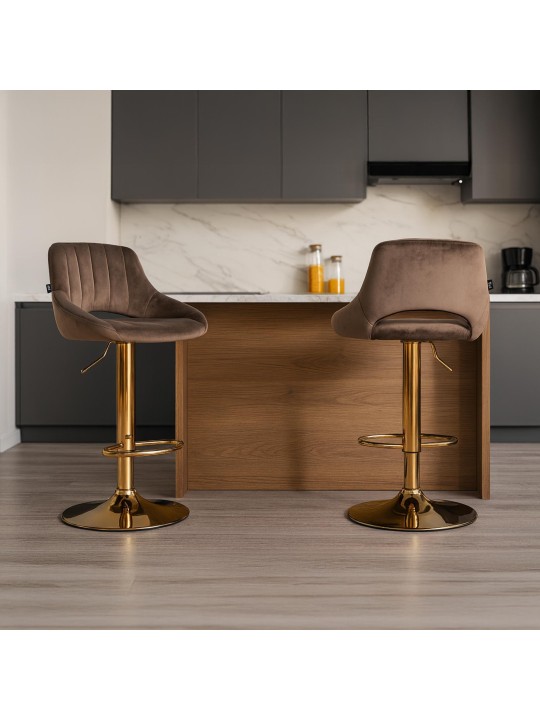 Banqueta de bar Milet veludo dourado, castanho