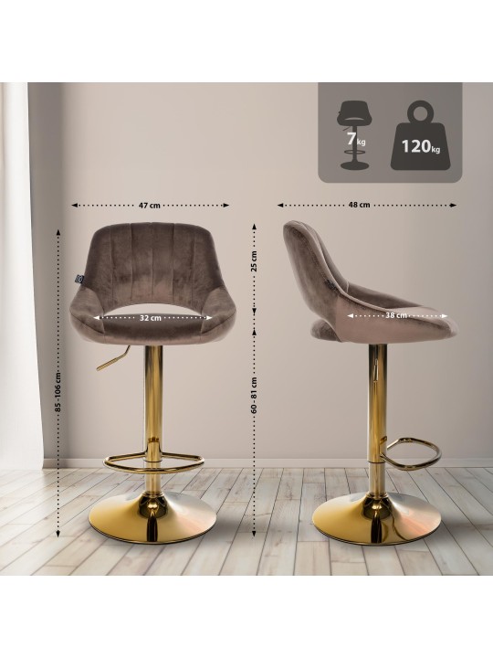 Banqueta de bar Milet veludo dourado, castanho