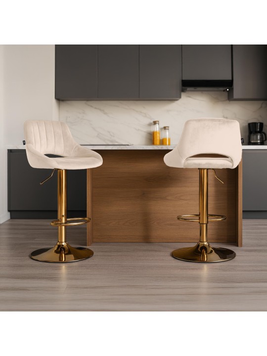 Banco de bar Milet veludo dourado, creme