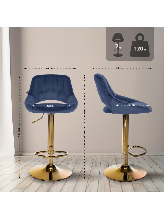 Conjunto de 2 bancos de bar Milet Veludo G, azul