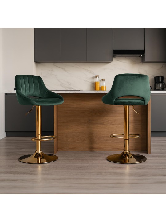 Conjunto de 2 bancos de bar Milet Veludo G, verde