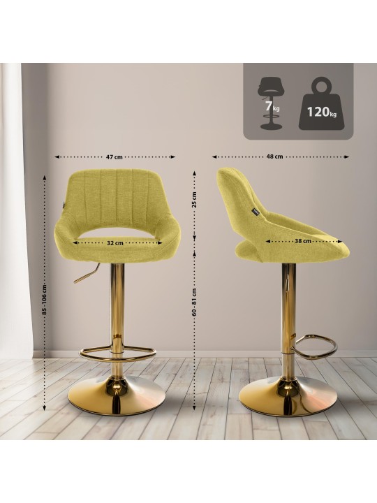 Banco de bar Milet tecido dourado, verde