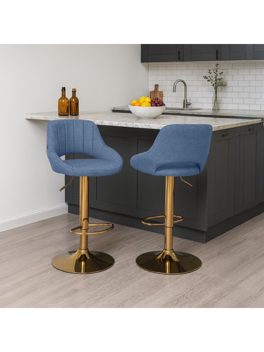 Banqueta de bar Milet tecido dourado, azul