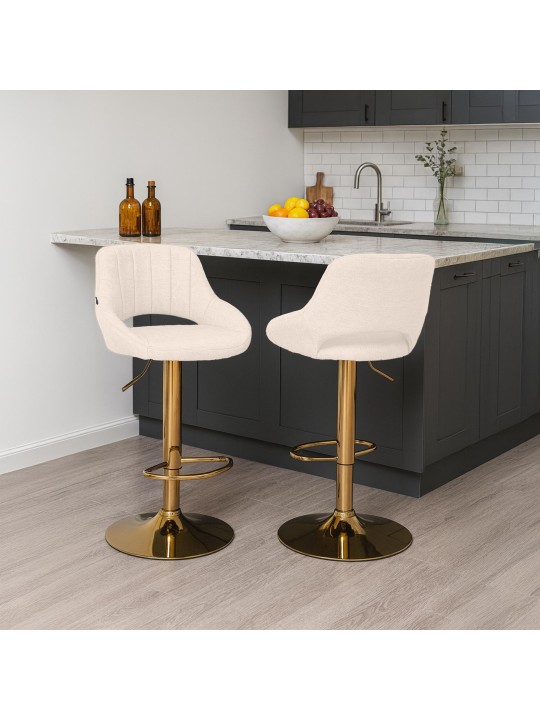 Banqueta de bar Milet tecido dourado, creme
