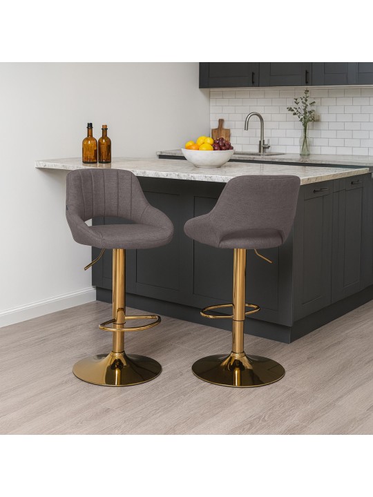 Banco de bar Milet tecido dourado, cinza escuro